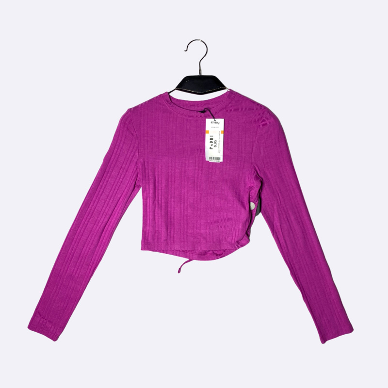 Women's Ribbed Long-Sleeve Crop Top with Drawstring