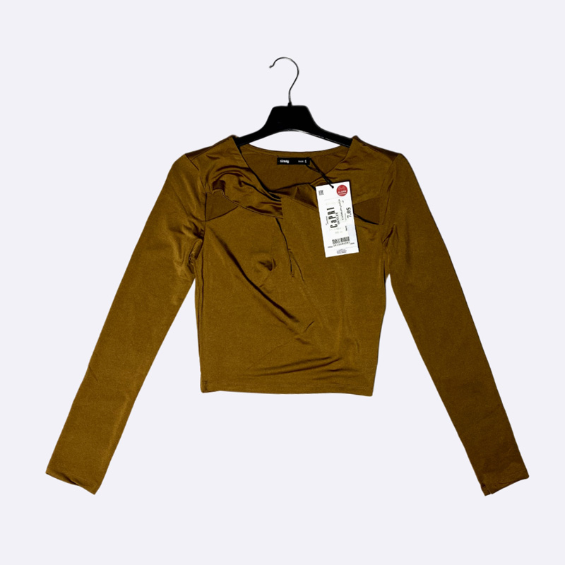 Women's Satin Knot-Front Long-Sleeve Crop Top