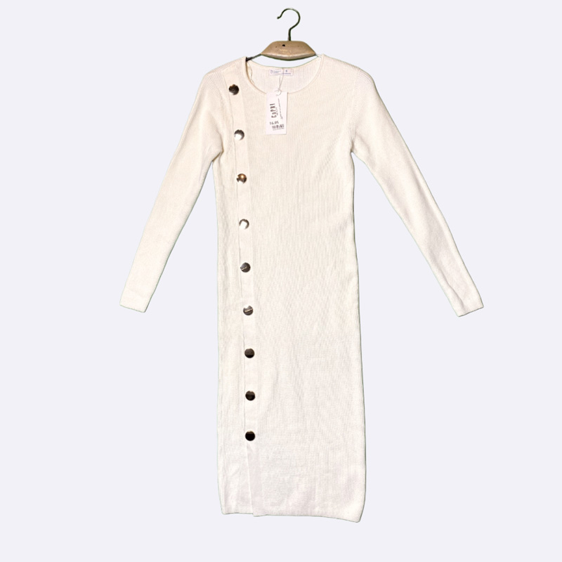 Ribbed Knit Side-Button Midi Dress