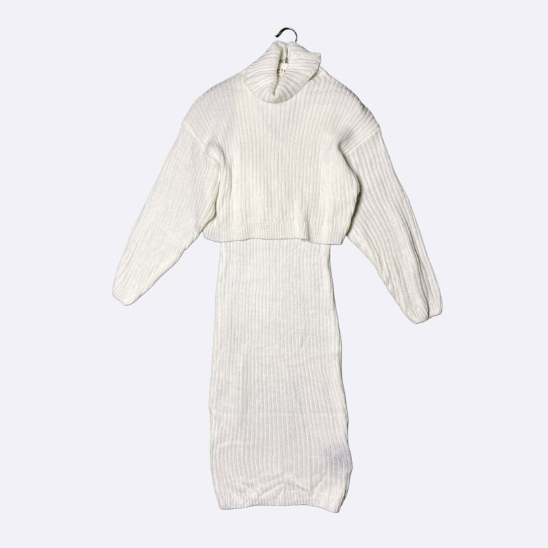 Two-Piece Ribbed Knit Dress and Crop Sweater Set