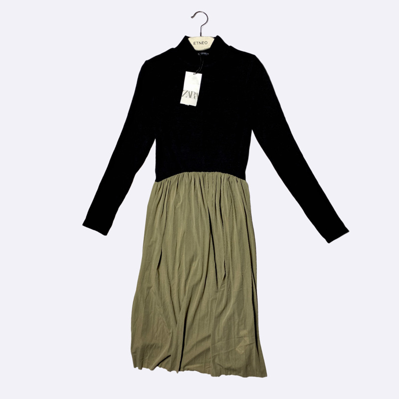 Combined Knit and Flowy Midi Dress