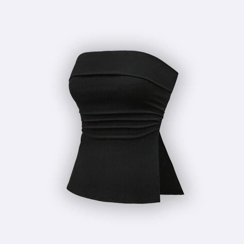 Sleek Black Strapless Split Hem Top