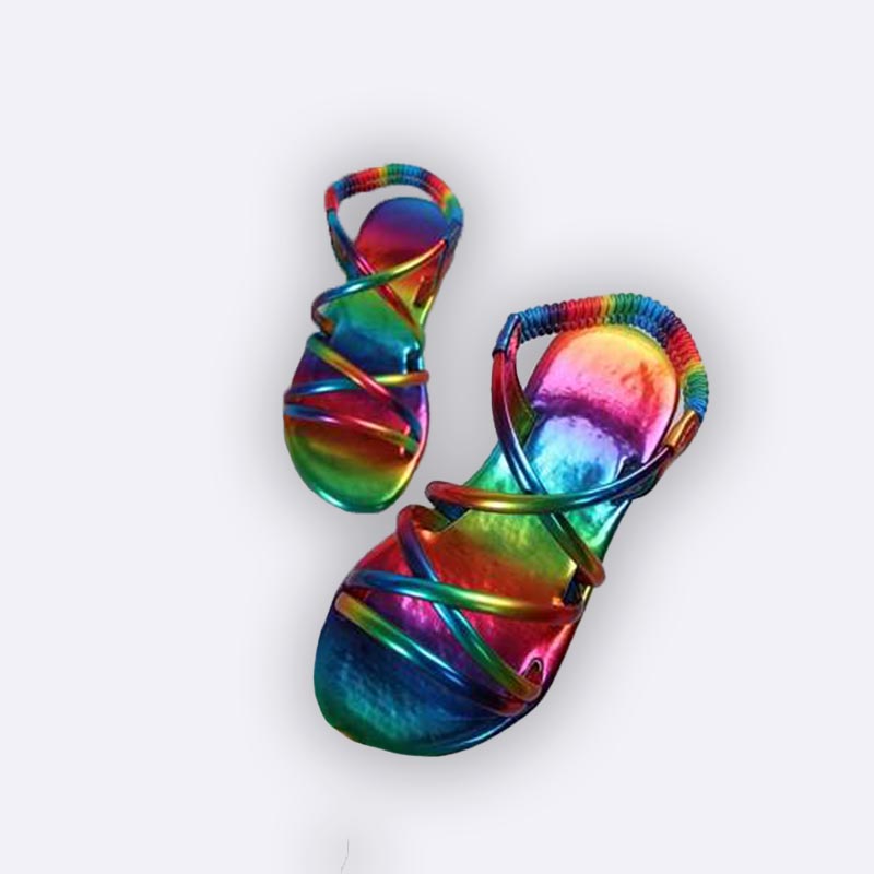 Rainbow Metallic Strappy Sandals