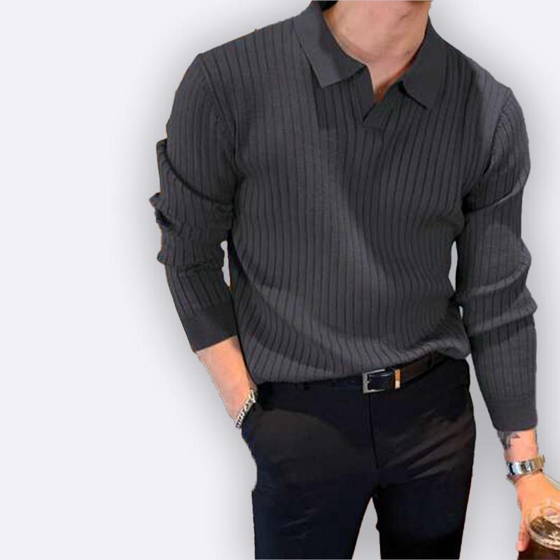 Men's Ribbed Knit Polo Shirt