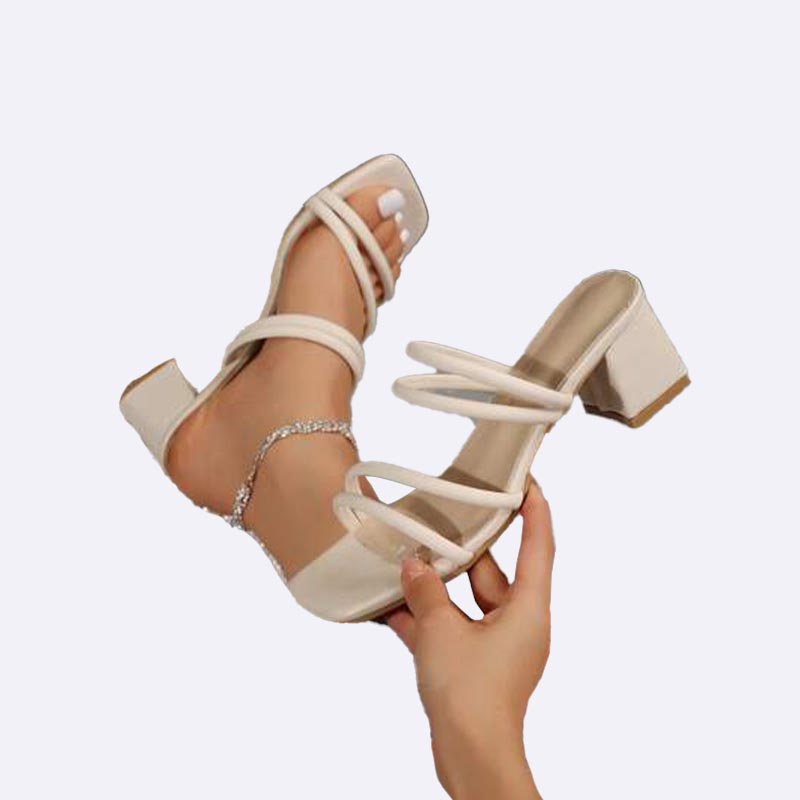 Ivory Strappy Block Heel Sandals