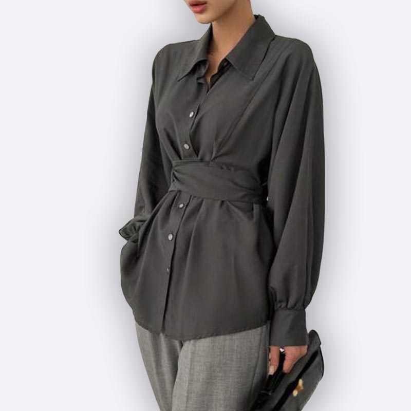 Elegant Wrap-Waist Long Sleeve Blouse