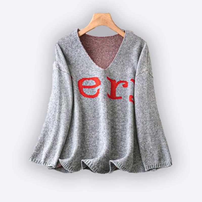Cozy Letter Print V-Neck Knit Sweater