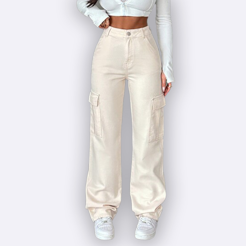 Ivory Cargo Jeans: High-Waisted Wide Leg