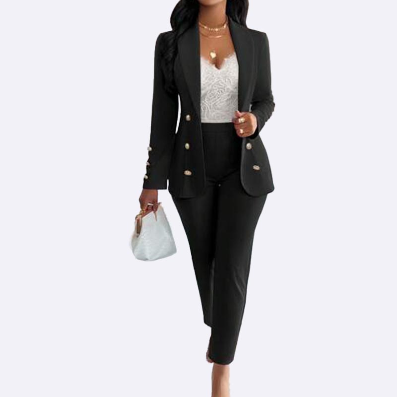 Elegant Women's Black Blazer & Pants Suit Set