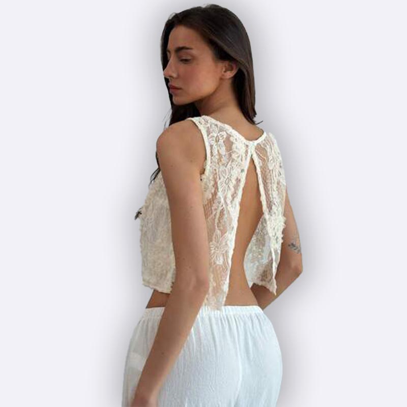 Ivory Lace Open-Back Tank Top