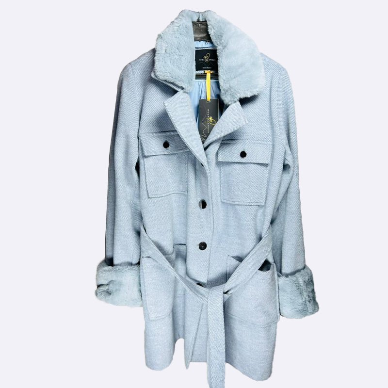 Moda Glamour Women's Faux Fur Trim Belted Coat