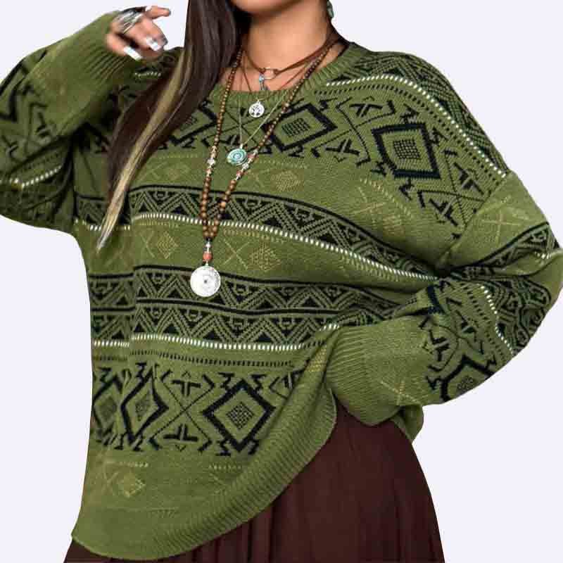 Olive Green Geometric Knit Sweater