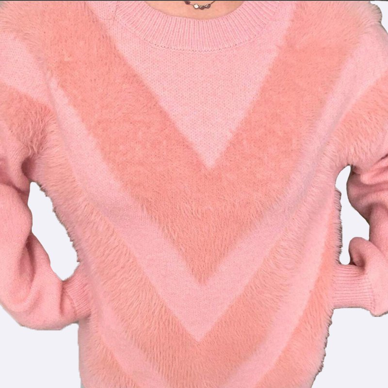 Chevron Chic Fuzzy Knit Sweater