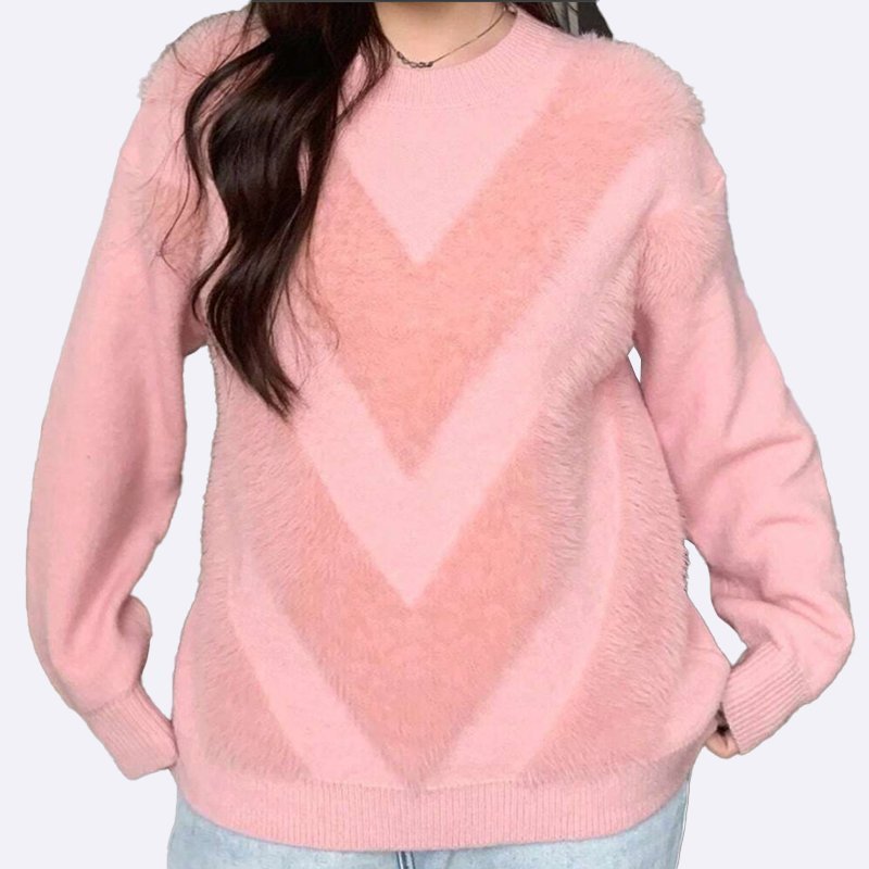 Chevron Chic Fuzzy Knit Sweater