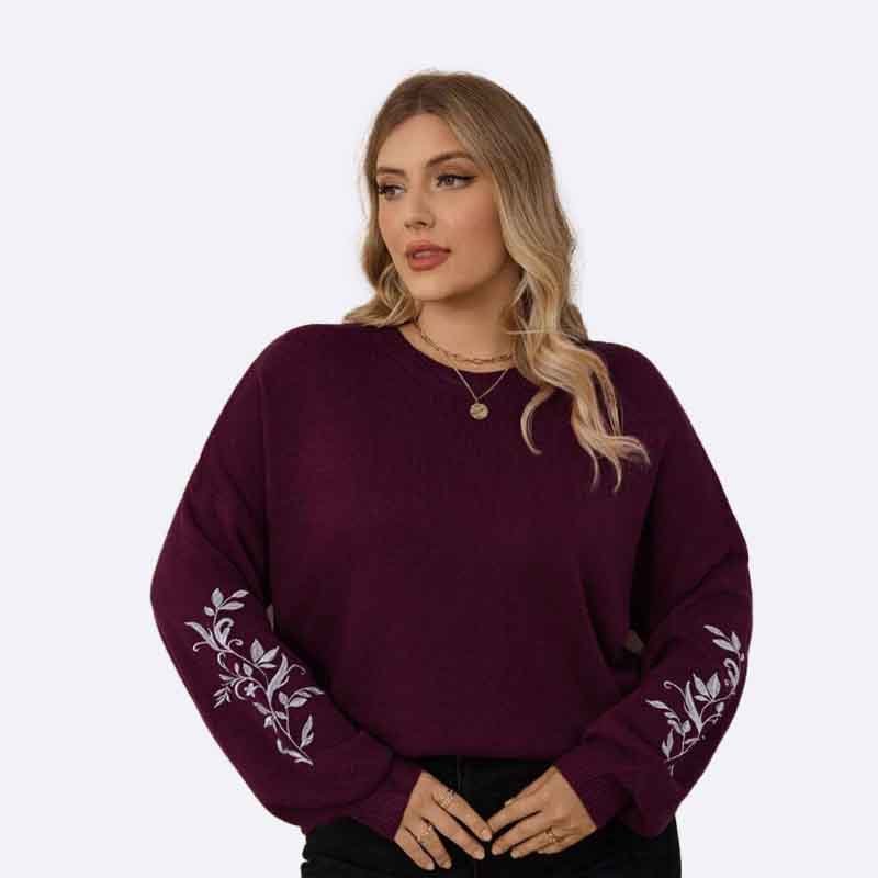 Floral Embroidered Sleeve Knit Sweater
