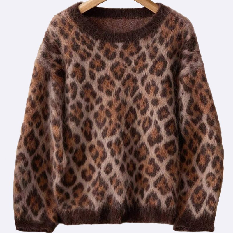 Leopard Print Fuzzy Knit Sweater
