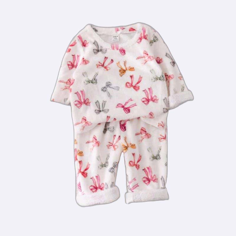 Girls Bow Print Flannel Pajama Set