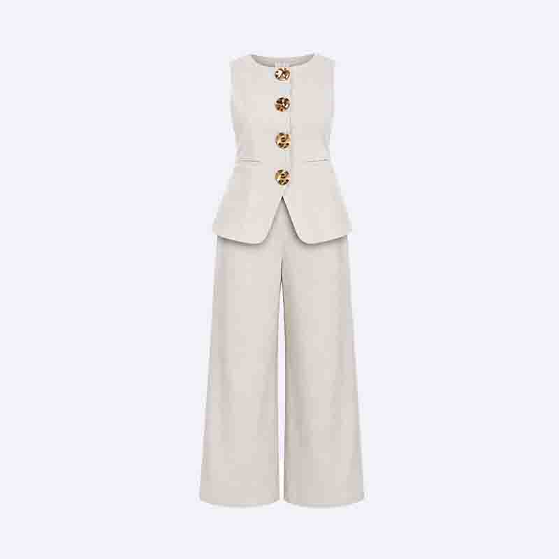 Sleeveless Buttoned Vest & Wide-Leg Pants Set